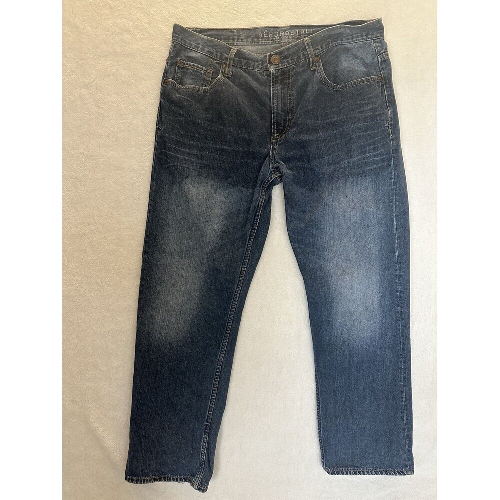 Aeropostle Men's Straight Leg Relaxed Mid-Rise Jeans 34x30 Dark Washed (8053)